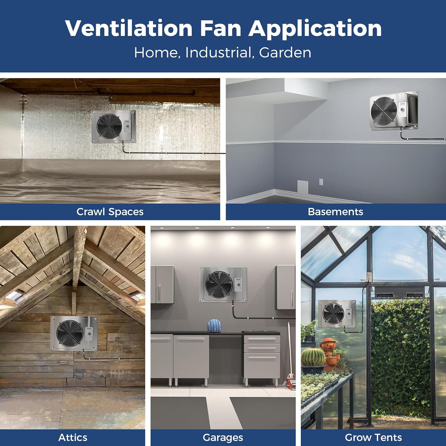 AlorAir 780CFM Stainless Steel Crawl Space Fan IP55 Rated Crawl