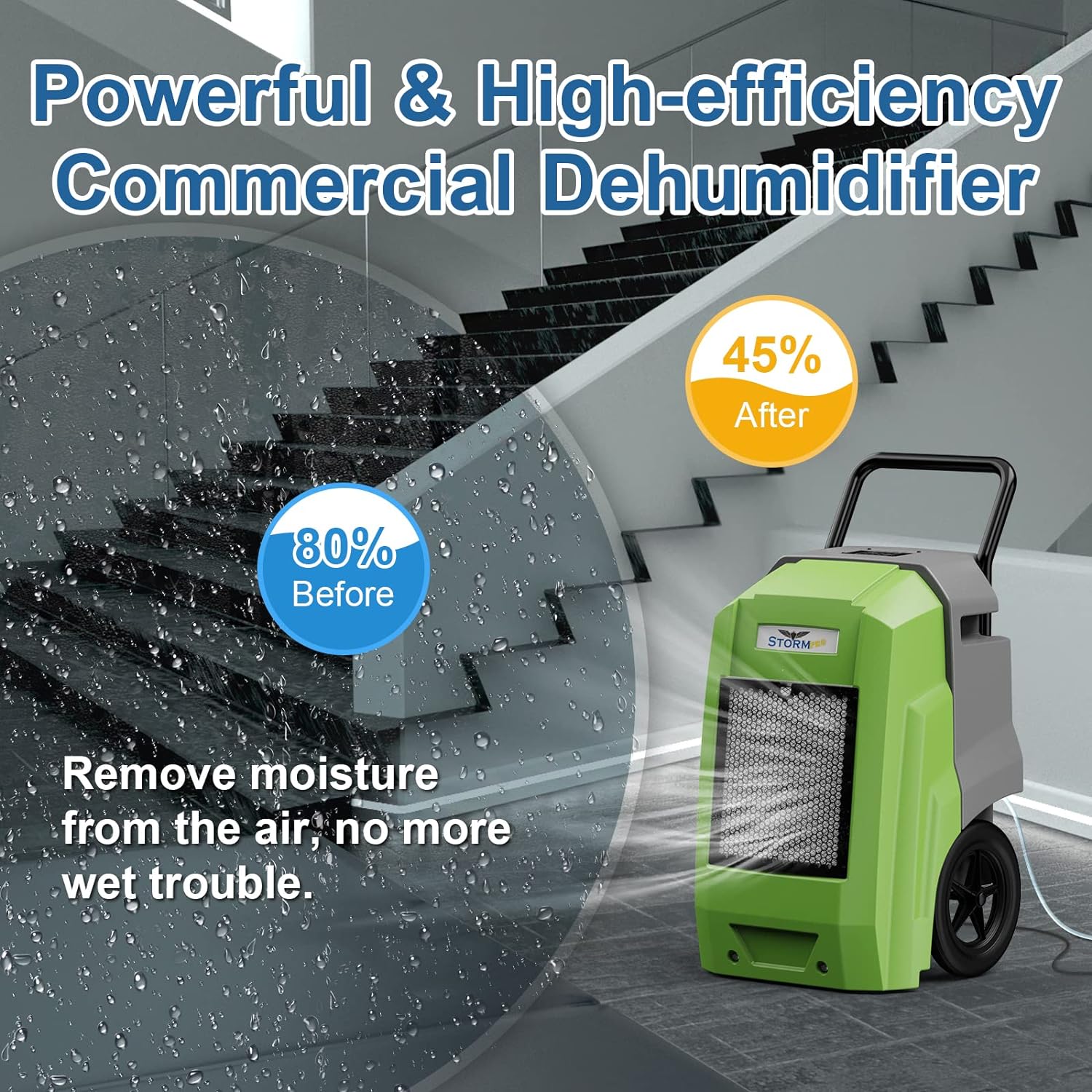 AlorAir® 180 PPD Smart Wi-Fi Industrial Dehumidifier with Pump for Basements, Garages, and Job Sites | Storm Pro