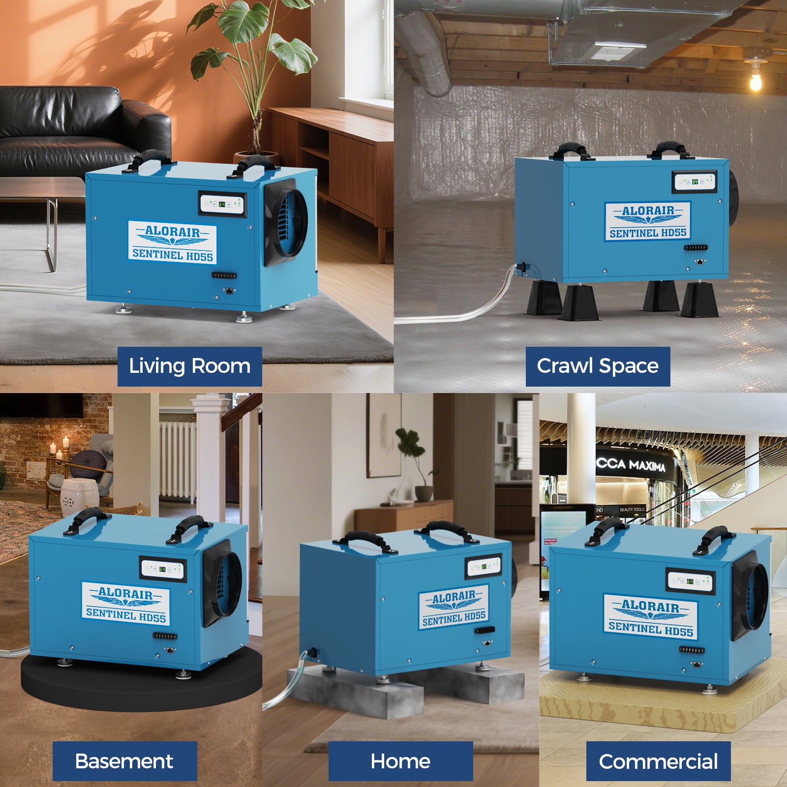 AlorAir WiFi 113 PPD Crawlspace Dehumidifier | Sentinel HD55 Blue Wifi | Size for 1200 sq.ft