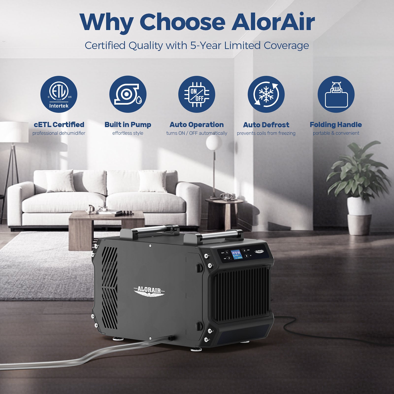 Alorair 145 PPD Crawl Spaces Dehumidifier with Pump and Drain Hose | Galaxy 60P