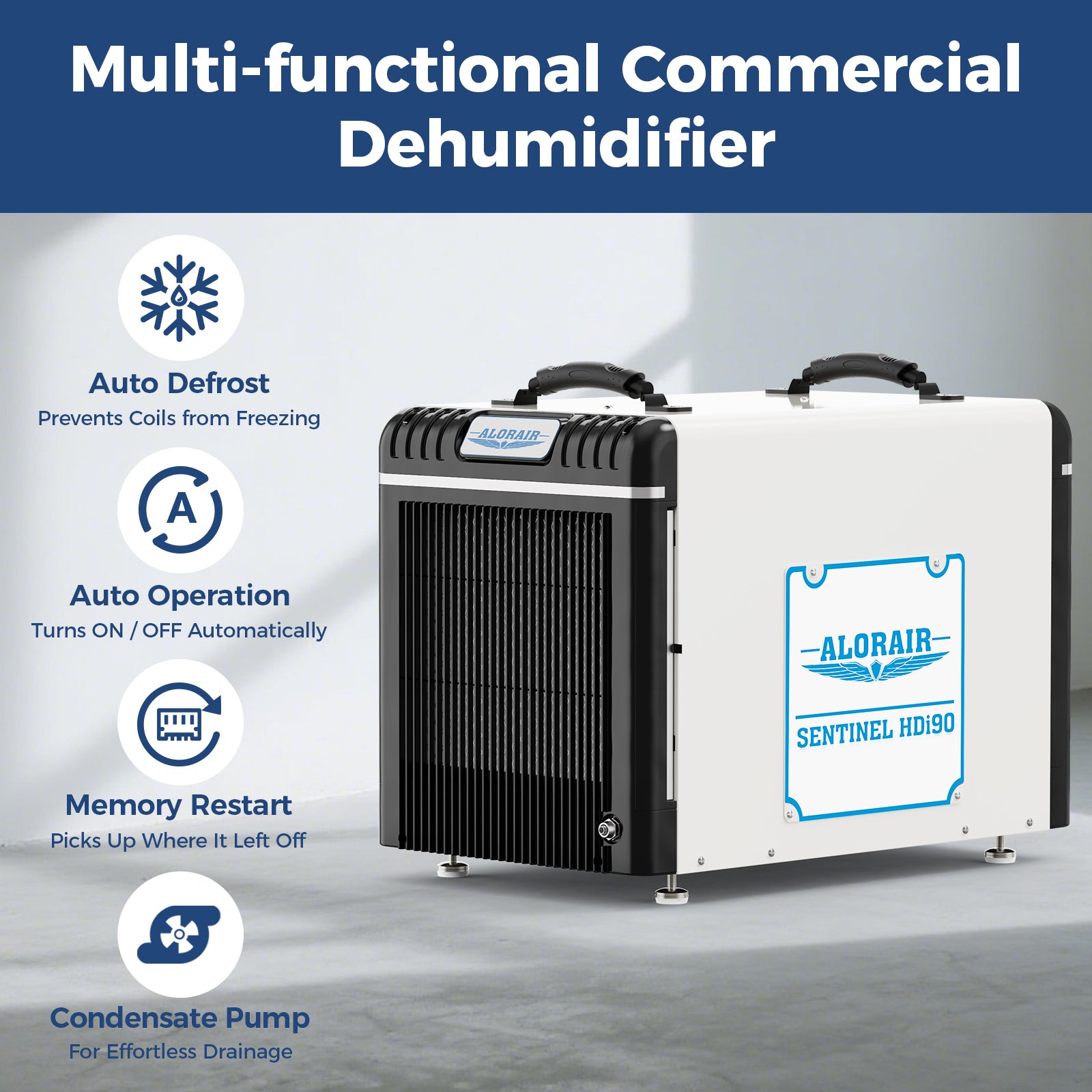 AlorAir WiFi 198 PPD Crawl Space Dehumidifier with Condensate Pump | Sentinel HDi90 Wifi | Size for 2600 sq.ft