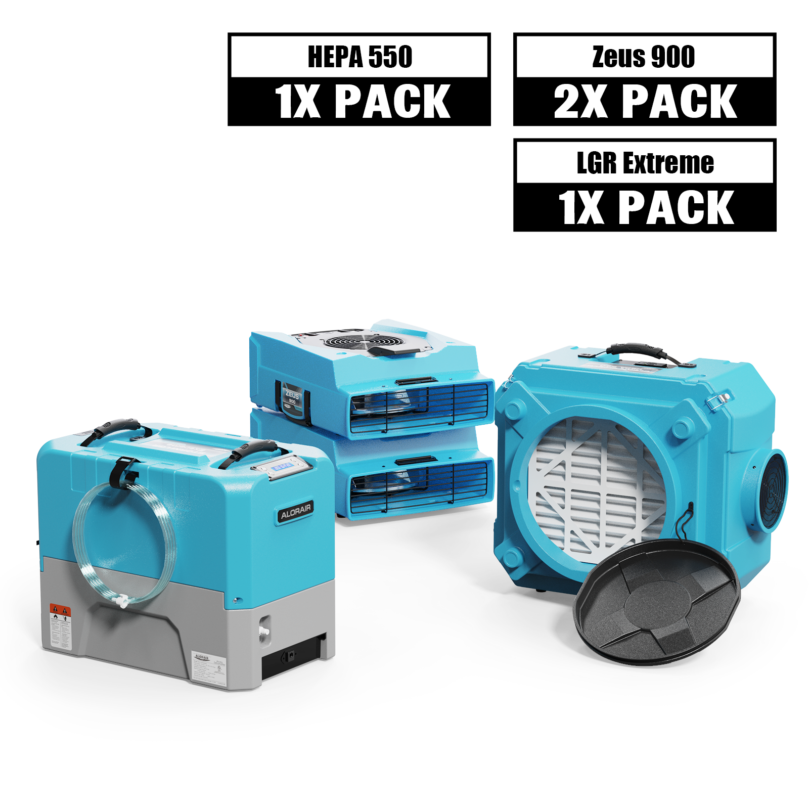 Alorair® Commercial Water Damage Restoration Equipment, 1 x Dehumidifier, 2 x Air Mover and 1 x Scrubber Combo Pack | Storm LGR Extreme & Zeus 900 & CleanShield HEPA 550