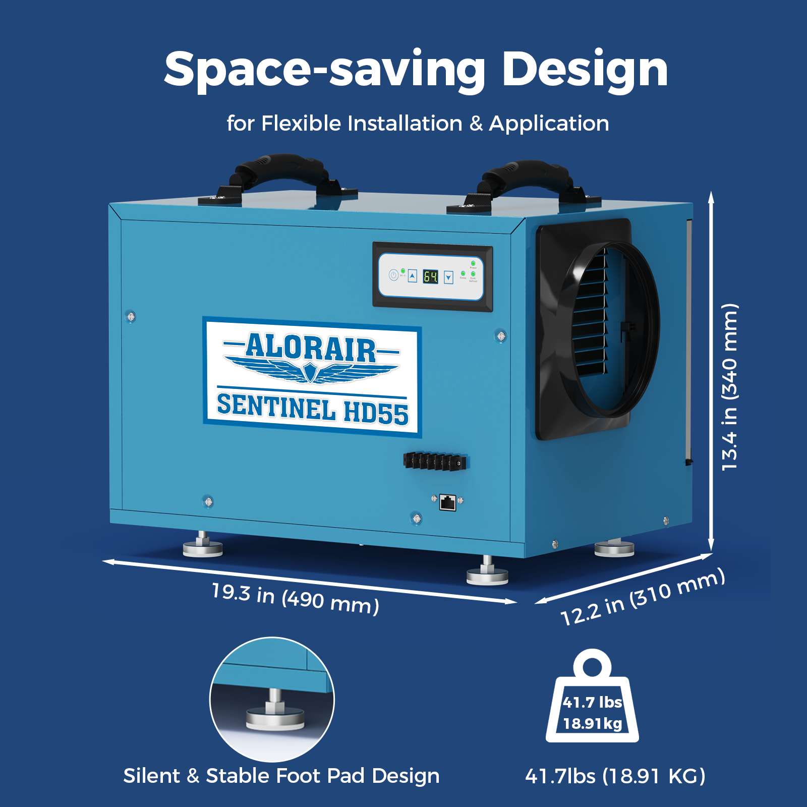 AlorAir WiFi 113 PPD Crawlspace Dehumidifier | Sentinel HD55 Blue Wifi | Size for 1200 sq.ft
