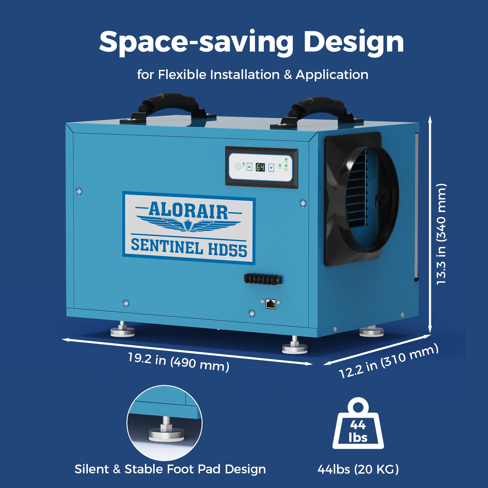 AlorAir WiFi 113 PPD Crawlspace Dehumidifier | Sentinel HD55 Blue Wifi | Size for 1200 sq.ft