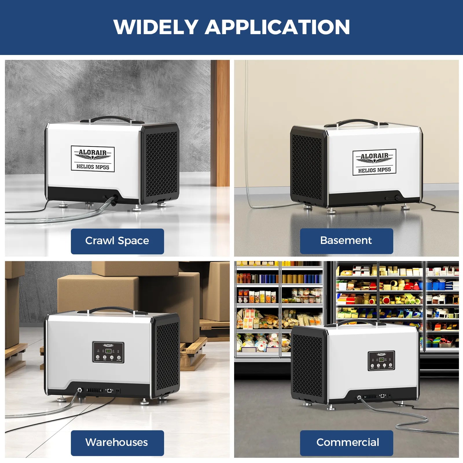 AlorAir 120 PPD Crawl Space Dehumidifier with Pump and Drain Hose, Size for 1500 sq.ft | Helios MP55