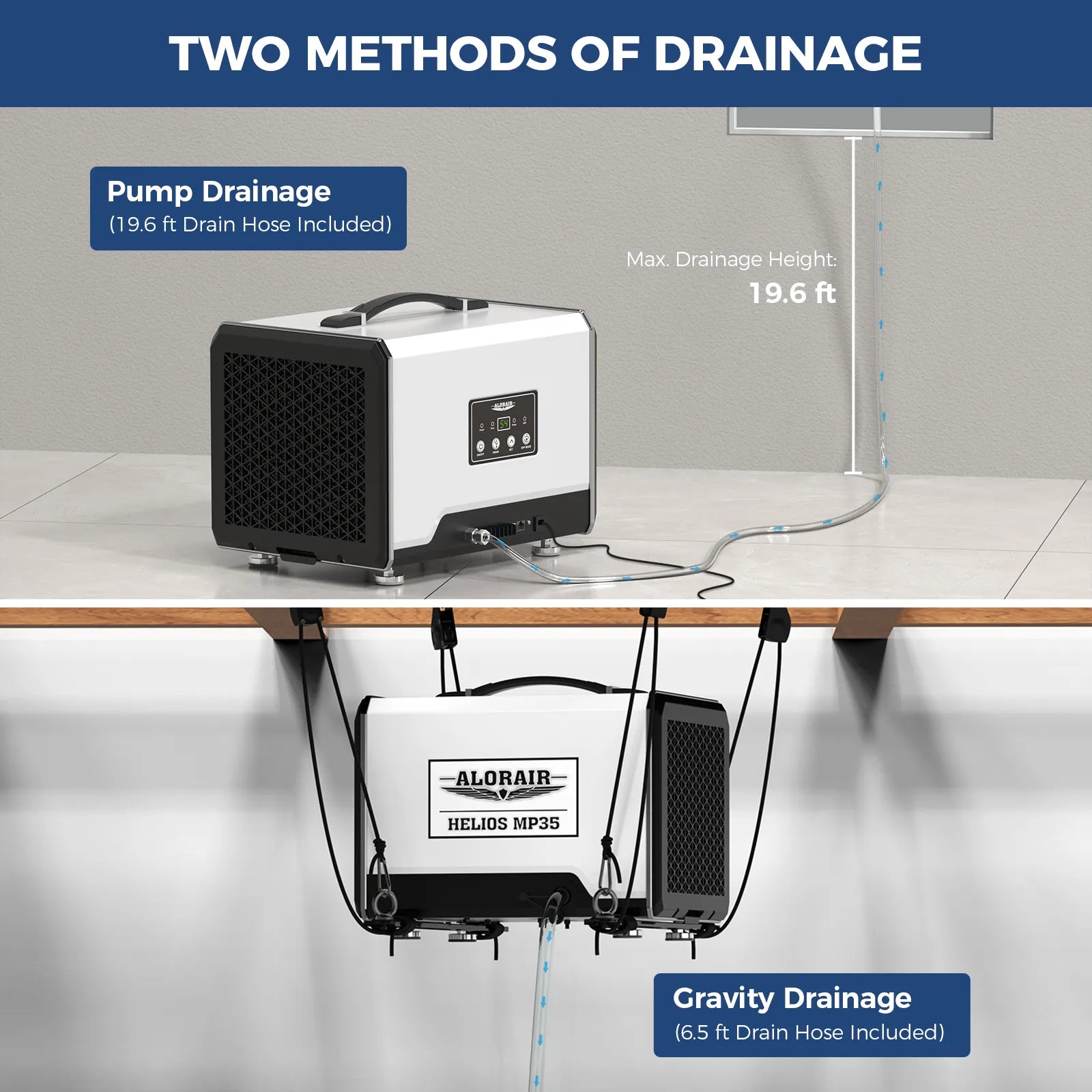 AlorAir 70 PPD Crawl Space Dehumidifier with Pump and Drain Hose, Size for 1000 sq.ft | Helios MP35