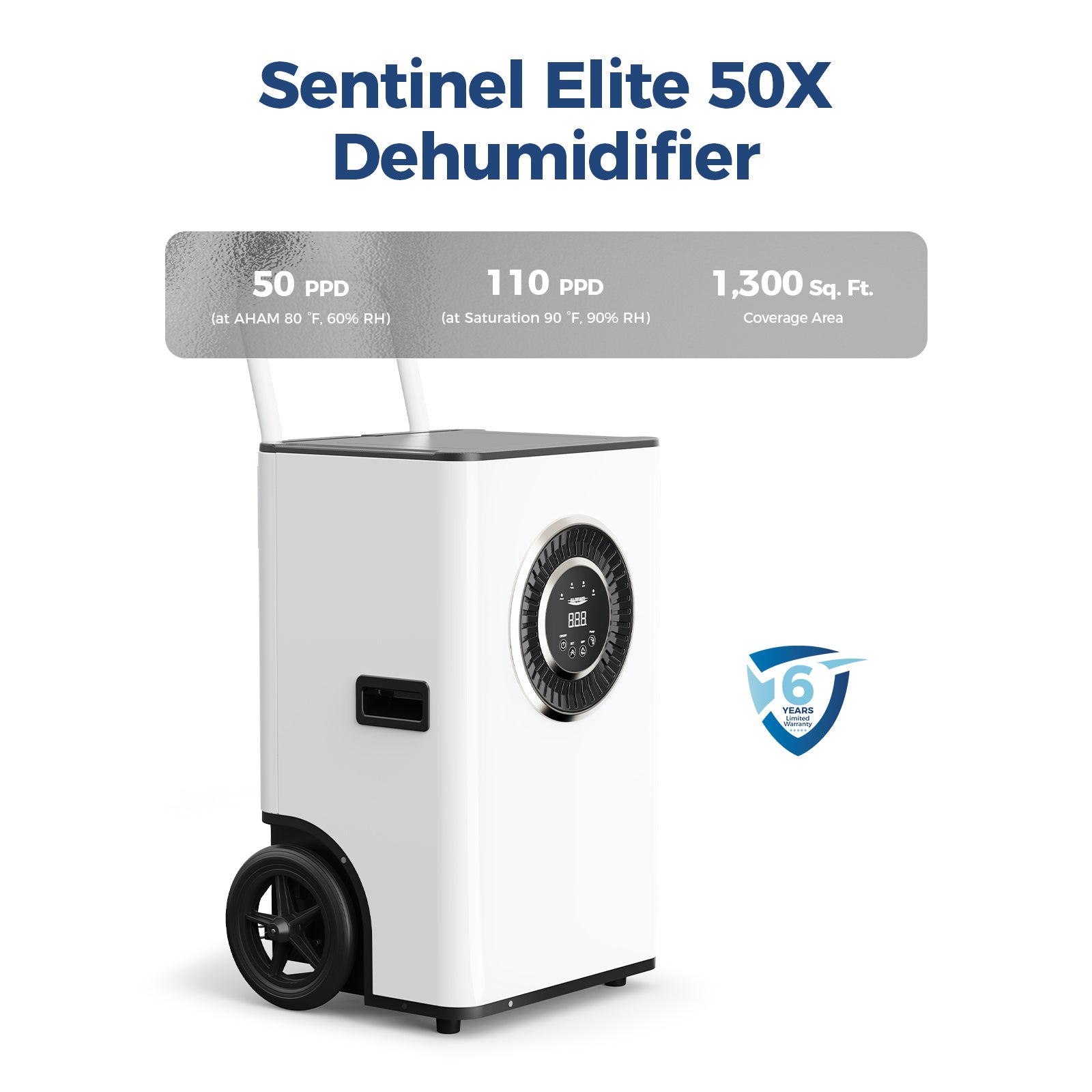 AlorAir® Sentinel Elite 50X |  110PPD Commercial Dehumidifier with Pump & Drain Hose for 1300 sq.Ft.