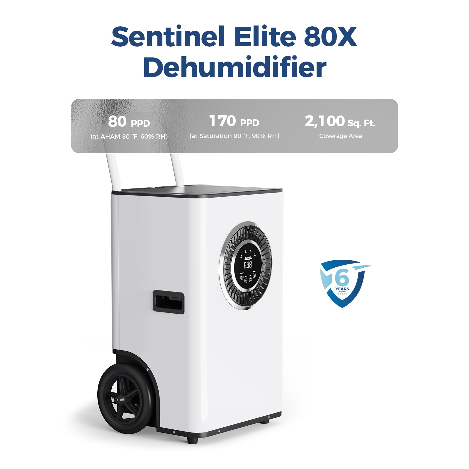 AlorAir® Sentinel Elite 80X | 170PPD Commercial Dehumidifier with Pump & Drain Hose for 2100 sq.Ft