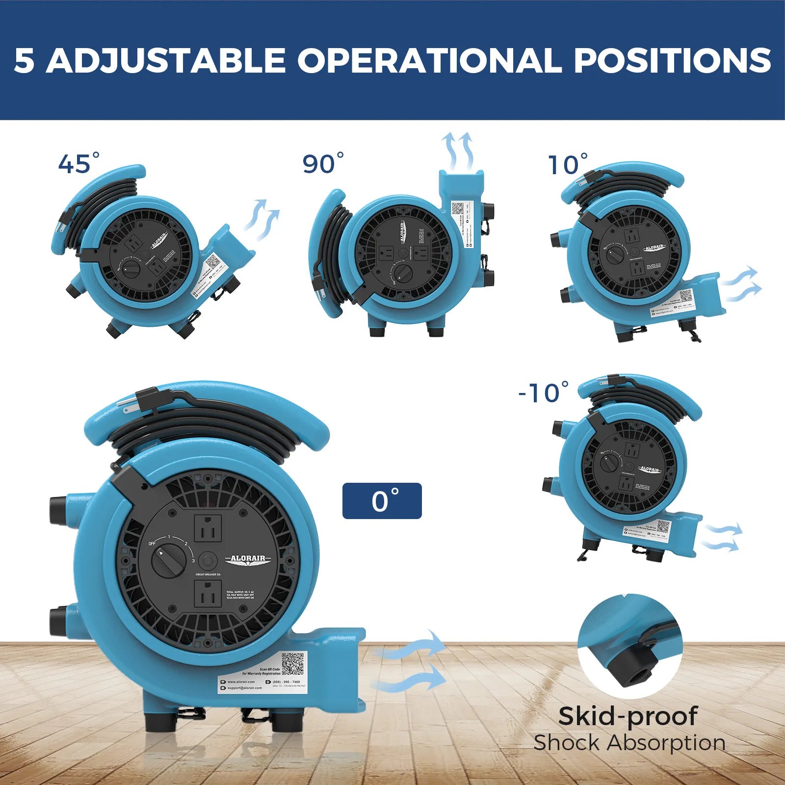 AlorAir® 1000 CFM Air Mover Blower Fan with with 3 Speeds and 5 Adjustable Angles for Floor Drying Fan | GE1000A