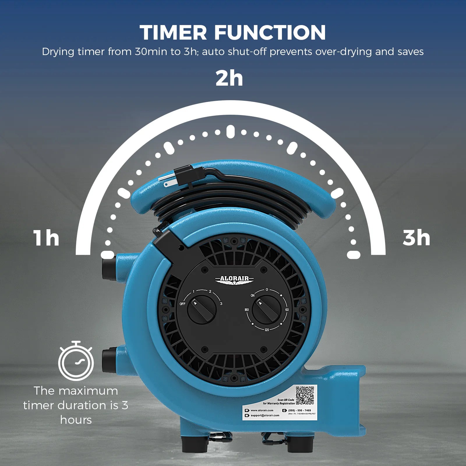 AlorAir® 1000 CFM Air Mover Blower Fan with with 3 Speeds and 5 Adjustable Angles & Timer for Floor Drying Fan | GE1000T