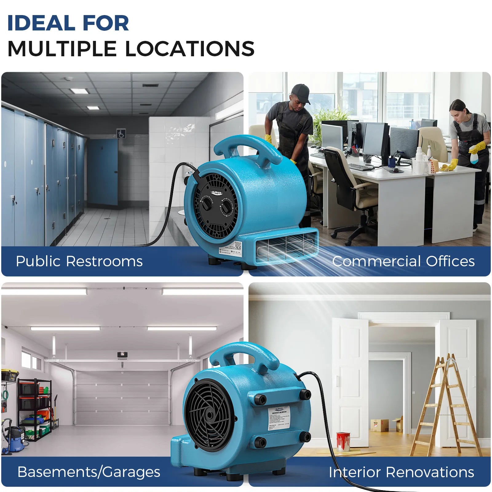 AlorAir® 1000 CFM Air Mover Blower Fan with with 3 Speeds and 5 Adjustable Angles & Timer for Floor Drying Fan | GE1000T