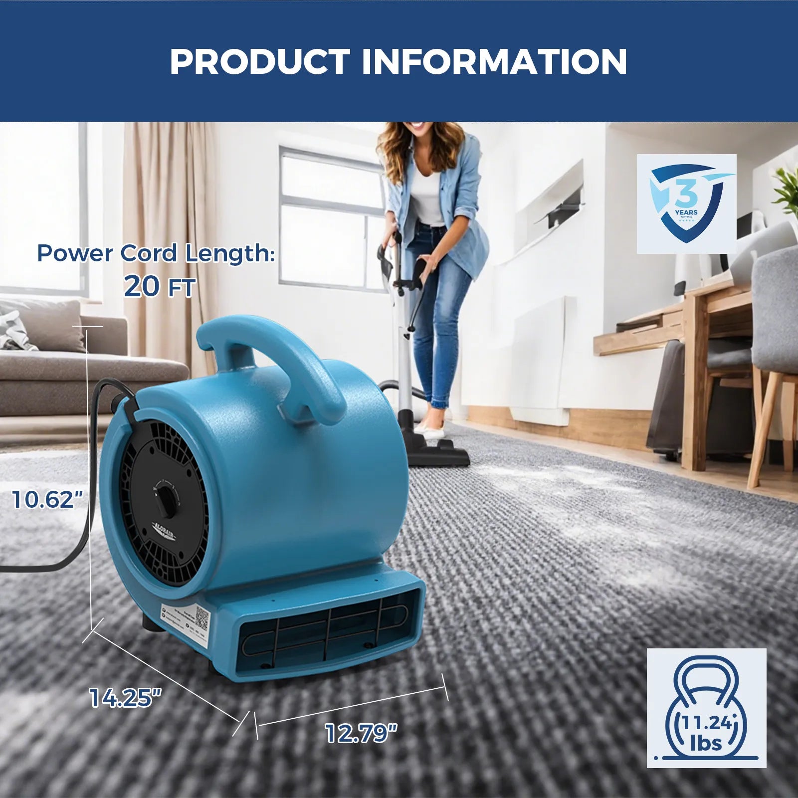 AlorAir® 1000 CFM Air Mover Blower Fan with with 3 Speeds and 5 Adjustable Angles | GE1000