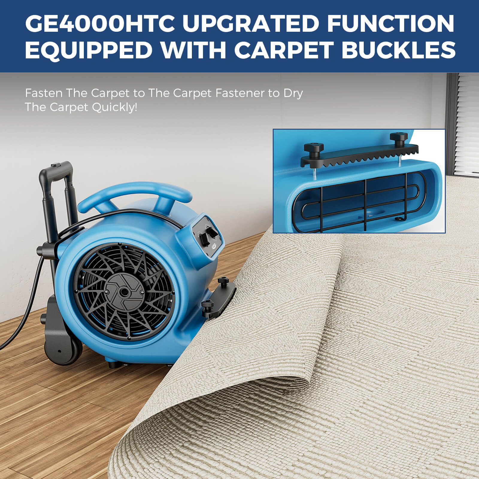Alorair® 3000 CFM Air Mover with Timer, Handle Wheelkit and Carpet Buckles for Floor Drying Blower Fan | GE3000HTC