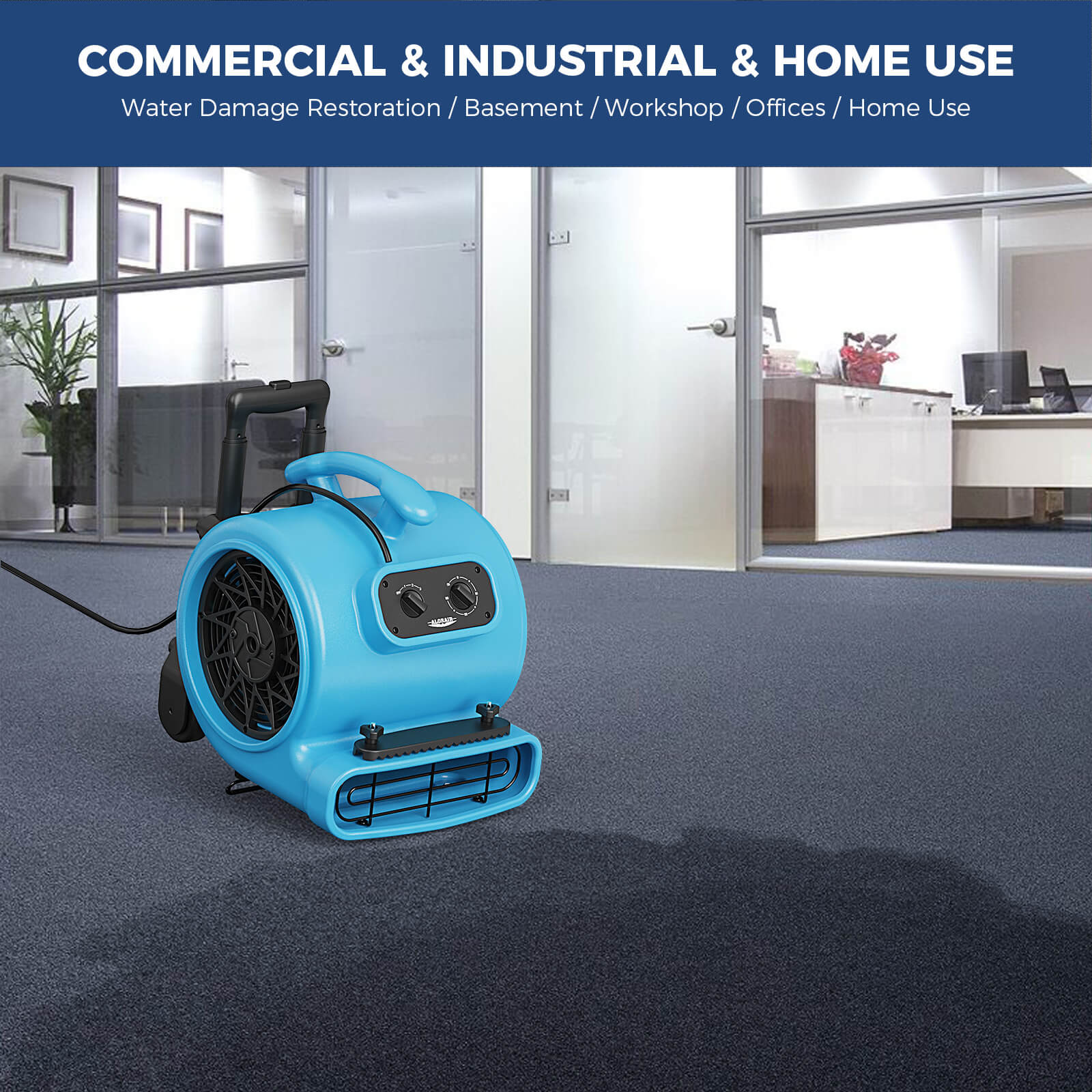 Alorair® 3000 CFM Air Mover with Timer, Handle Wheelkit and Carpet Buckles for Floor Drying Blower Fan | GE3000HTC