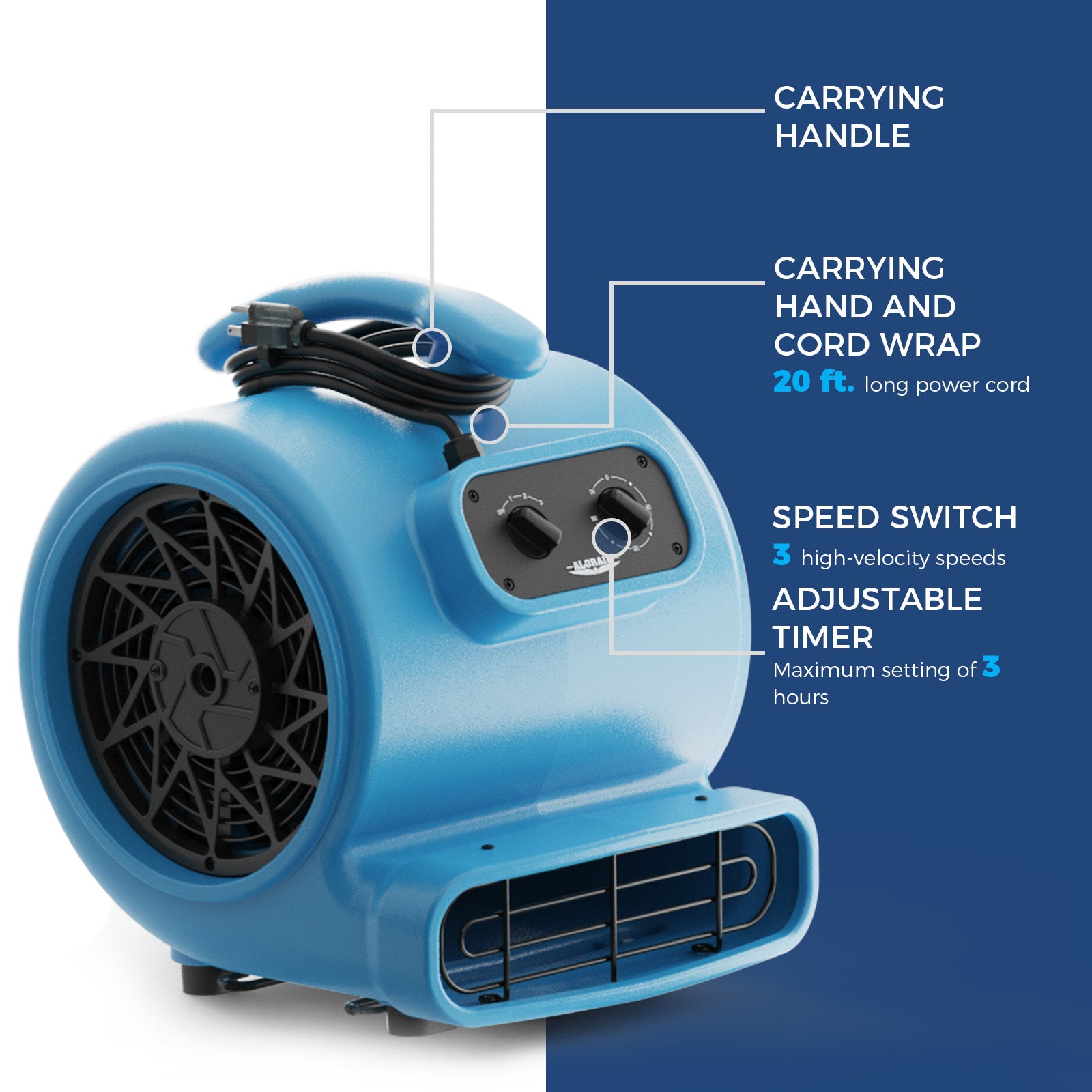 AlorAir® 3000 CFM Air Mover with Timer and  Daisy Chain for Floor Drying Blower Fan | GE3000T