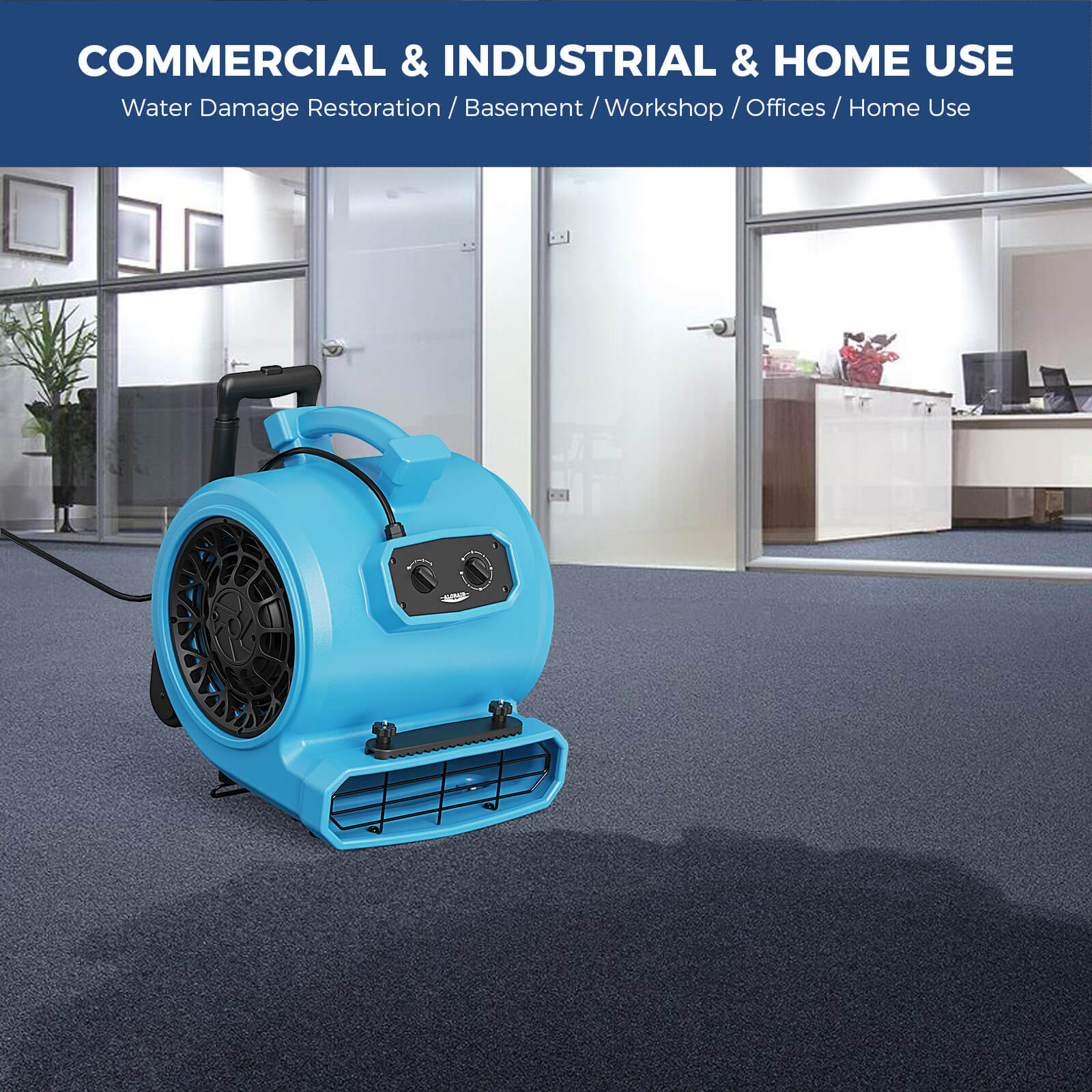 Alorair® 4000 CFM Air Mover with Timer, Handle Wheelkit and Carpet Buckles for Floor Drying Blower Fan | GE4000HTC