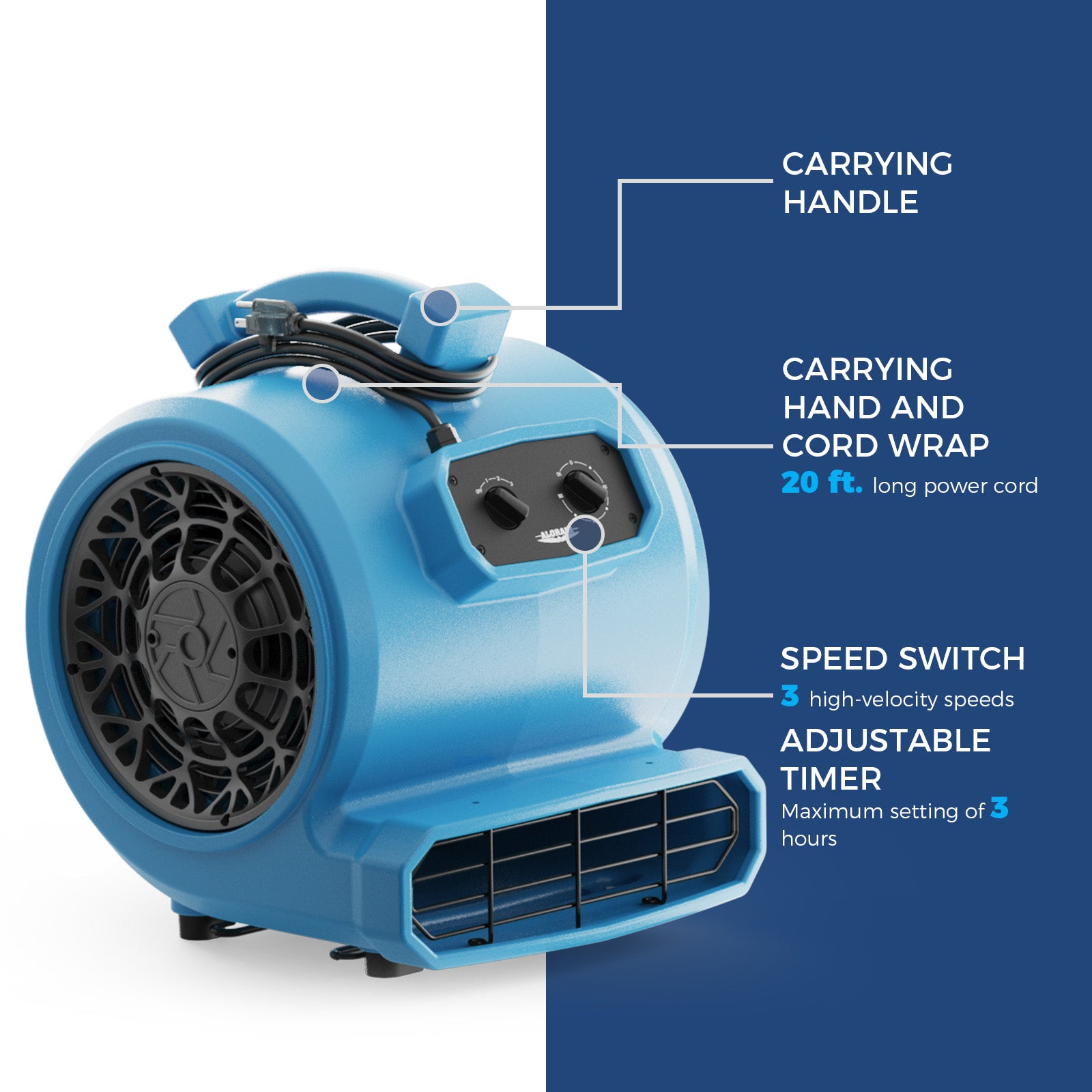 AlorAir® 4000 CFM Air Mover with Timer and  Daisy Chain for Floor Drying Blower Fan | GE4000T