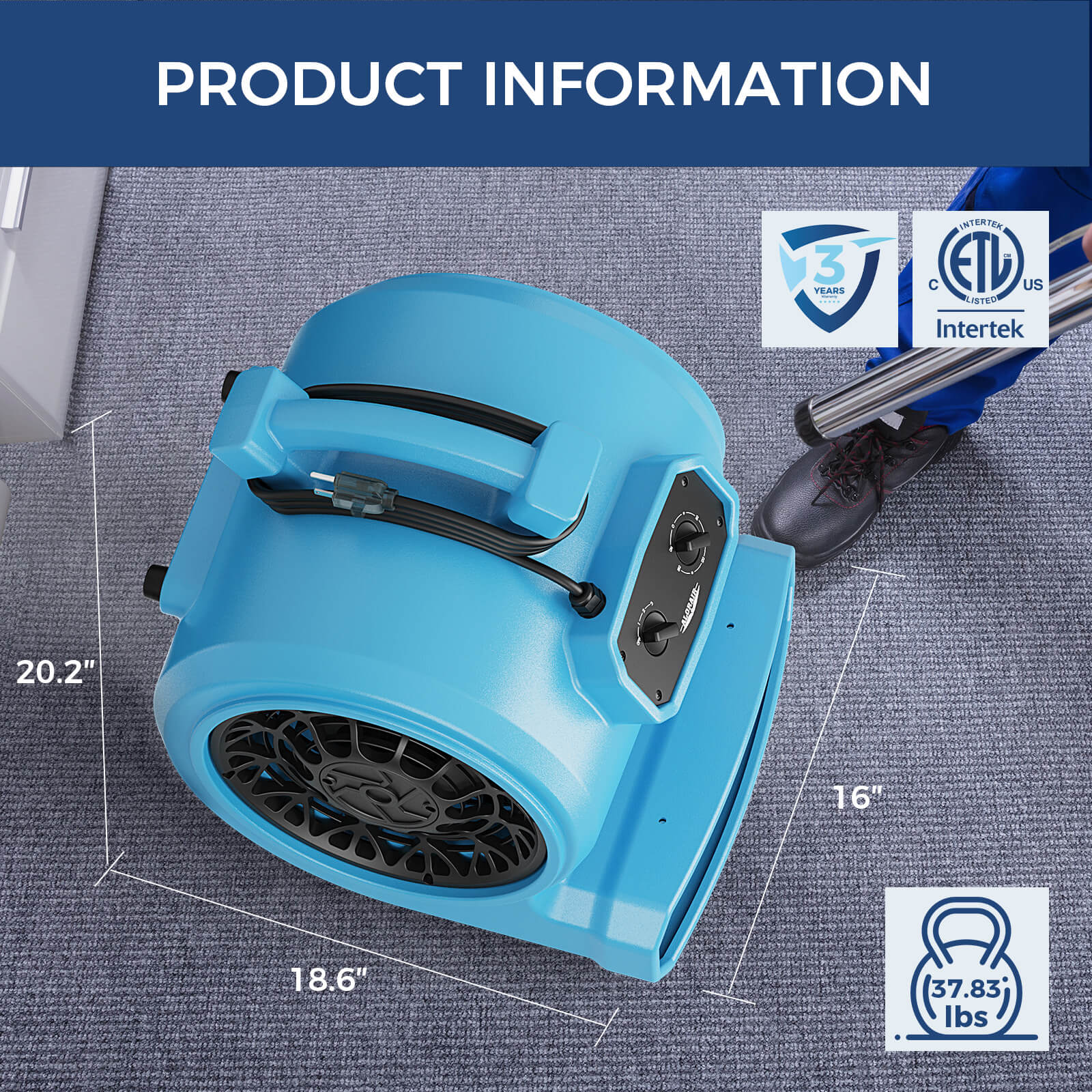 AlorAir® 4000 CFM Air Mover with Timer and  Daisy Chain for Floor Drying Blower Fan | GE4000T