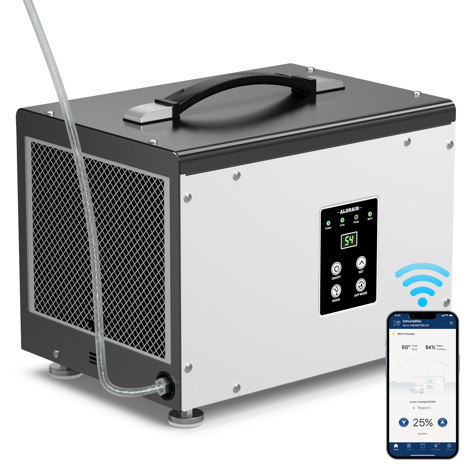 AlorAir WiFi 70 PPD Crawl Space Dehumidifier | Sentinel HD35P WIFI | Size for 1000 Sq Ft