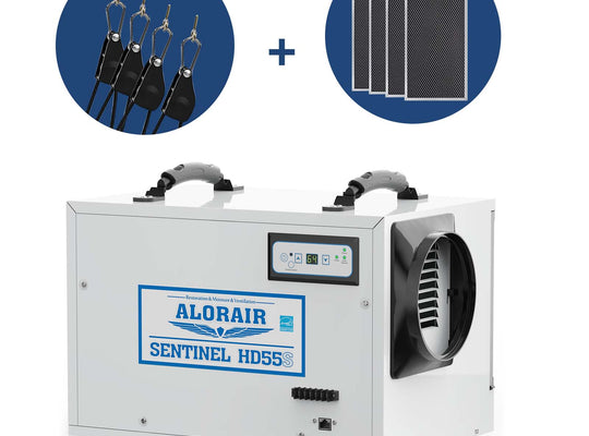 ALORAIR Crawl Space Dehumidifier Combo | Sentinel HD55S (White) +Hanging Kits+ 4 pack MERV-1 filter