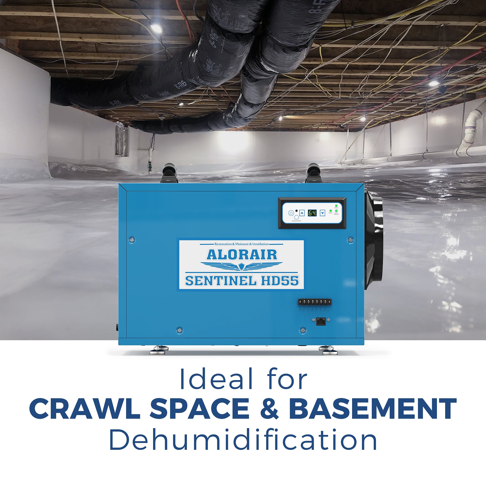 ALORAIR Commercial Dehumidifier 113 Pint, with Drain Hose for Crawl Spaces | Sentinel HD55 (Blue)