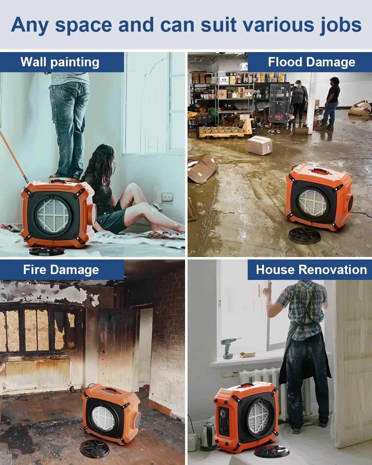 AlorAir Water Damage Restoration Combo Pack, 2 X Storm LGR 850 Dehumidifier, 8 X GE4000HCW Air Mover, 1 X HEPA MAX 970 Air Scrubber