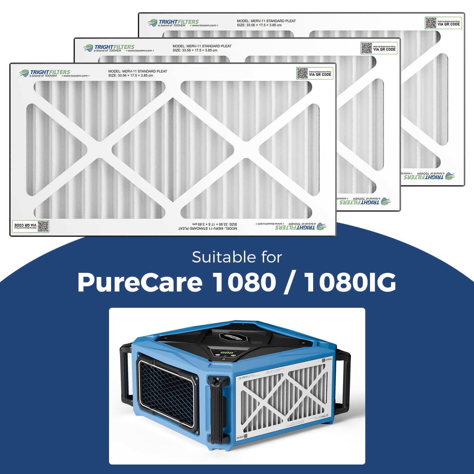 AlorAir 3 Pack MERV-11 Air Filter for Purecare 1080/1080IG Air Filtration System