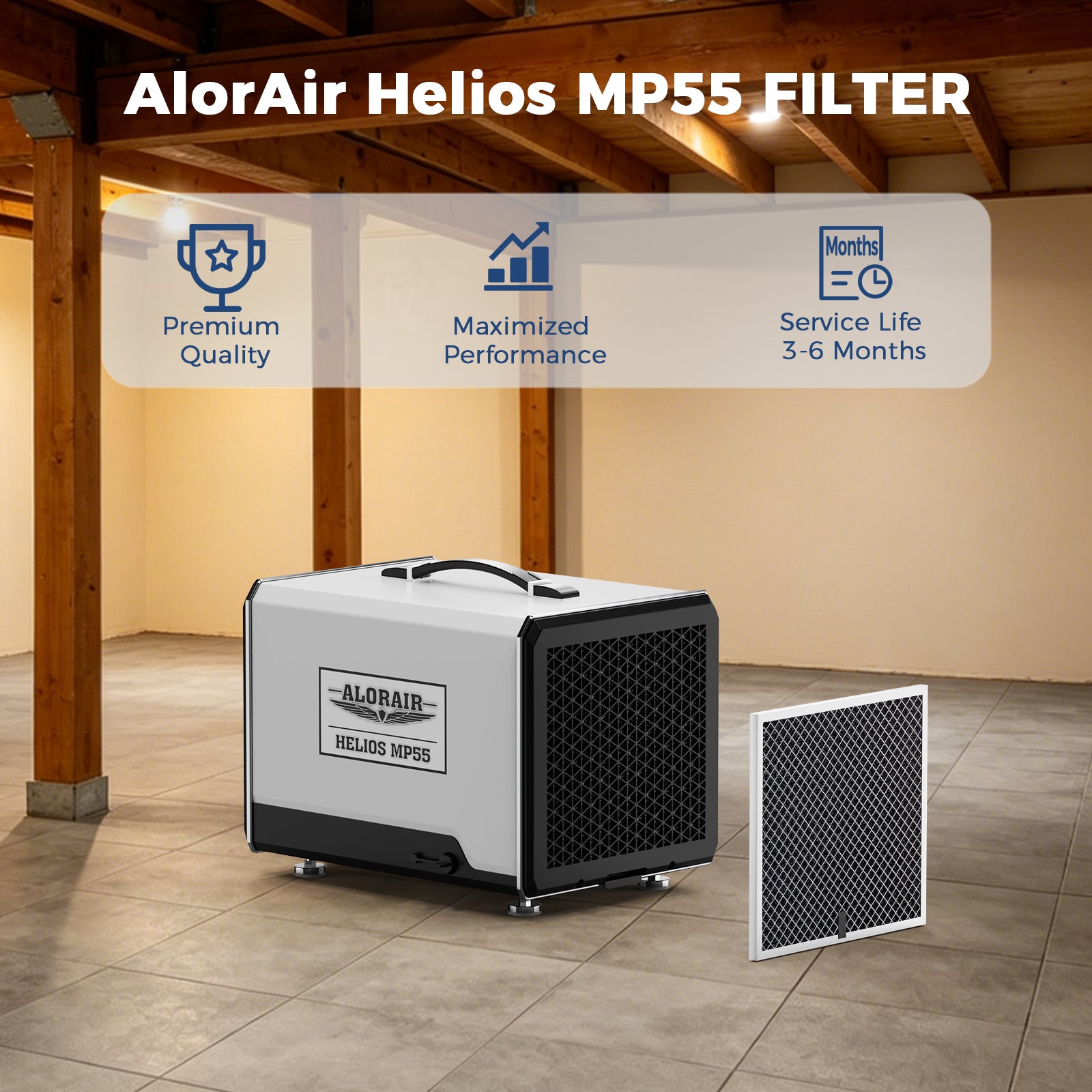AlorAir 3 Pack MERV-1 Filter for Helios MP55 Crawl Space Dehumidifier