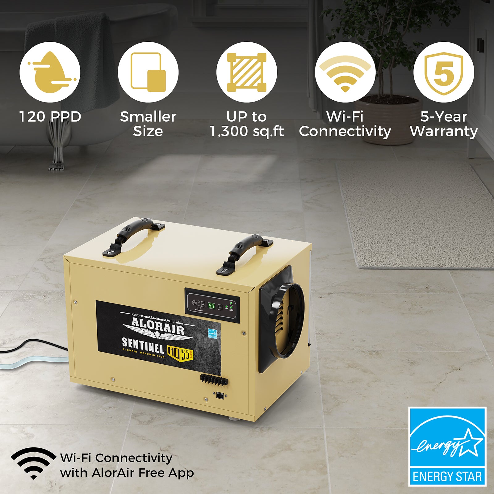 ALORAIR 120 PPD Commercial Dehumidifier for Crawl Space/Basement, Whole Homes Dehumidifier, Energy Star