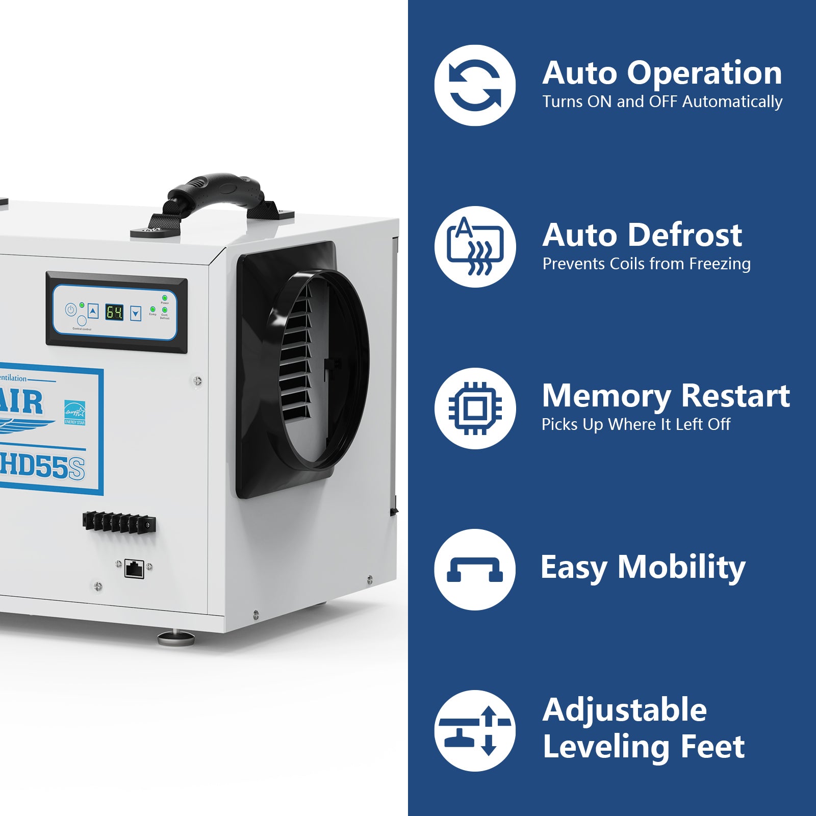 ALORAIR Basement/Crawl Space Dehumidifiers Removal 120 PPD (Saturation), 55 Pint Commercial Dehumidifier | Sentinel HD55S (White)