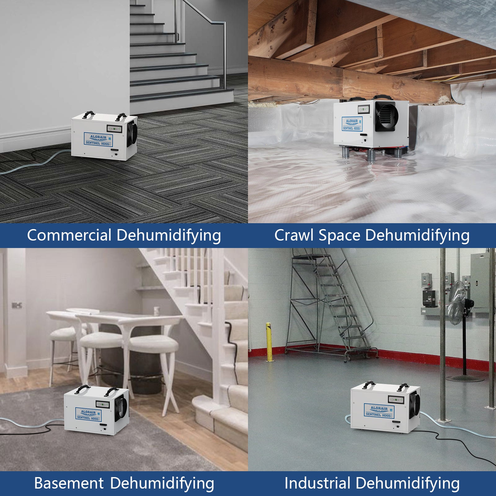 ALORAIR Basement/Crawl Space Dehumidifiers Removal 120 PPD (Saturation), 55 Pint Commercial Dehumidifier | Sentinel HD55S (White)