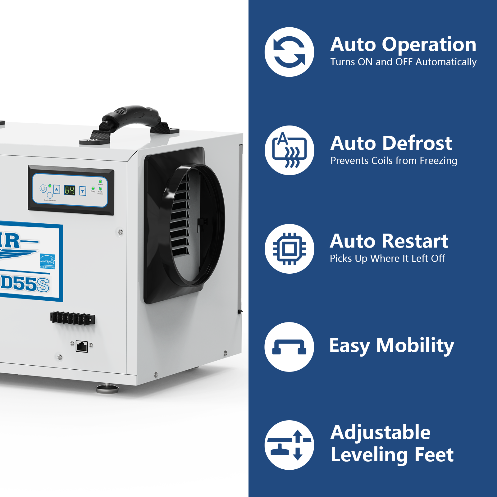 ALORAIR Basement/Crawl Space Dehumidifiers Removal 120 PPD (Saturation), 55 Pint Commercial Dehumidifier | Sentinel HD55S (White)