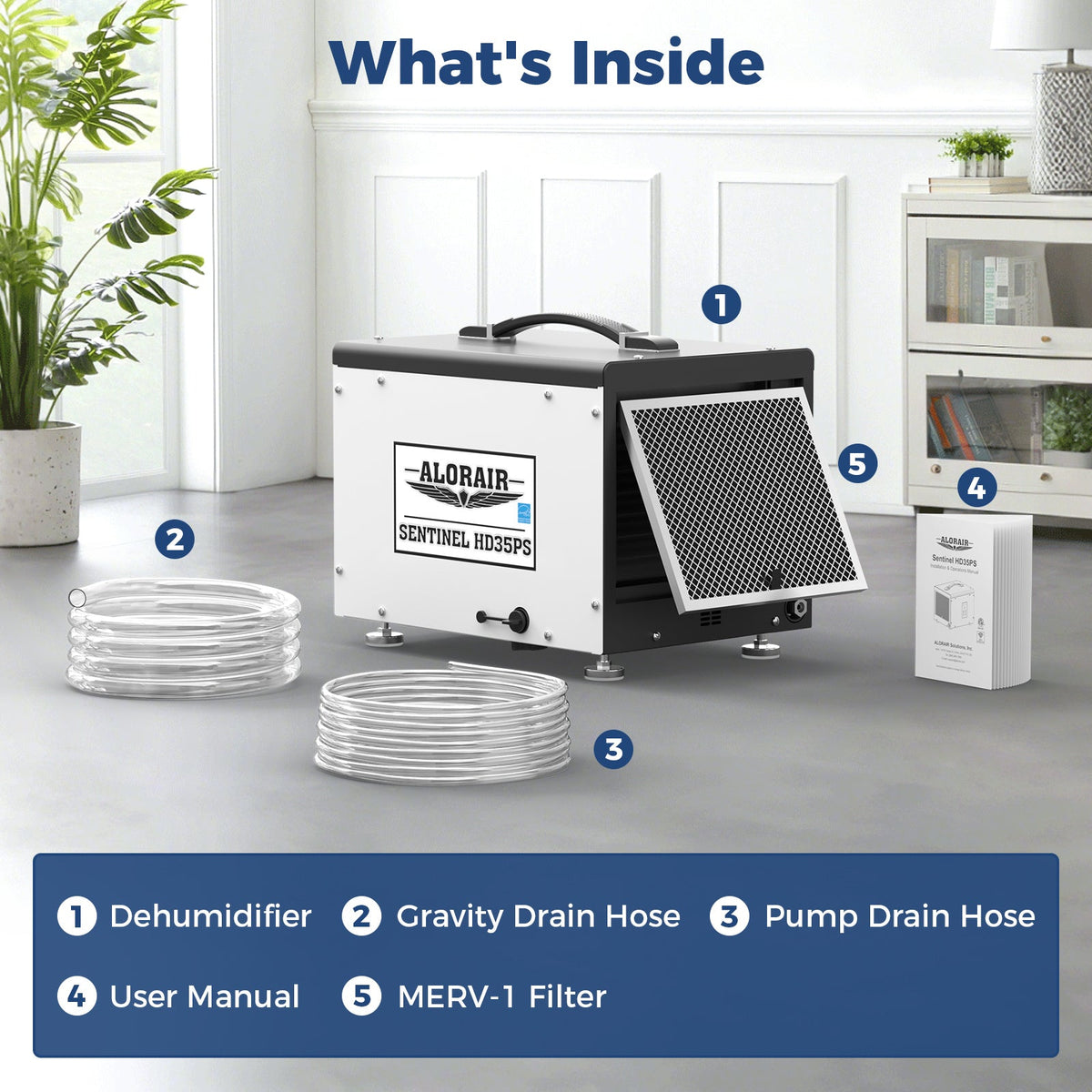 AlorAir 70 PPD Crawl Space Dehumidifier with Pump and Drain Hose, Size for 1000 sq.ft | Sentinel HD35PS