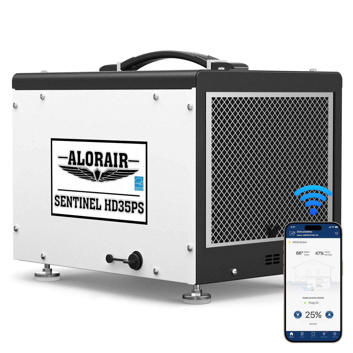 AlorAir WiFi 70 PPD Crawl Space Dehumidifier with Built-In Pump and Drain Hose | Sentinel HD35PS WIFI | Size for 1000 Sq. Ft