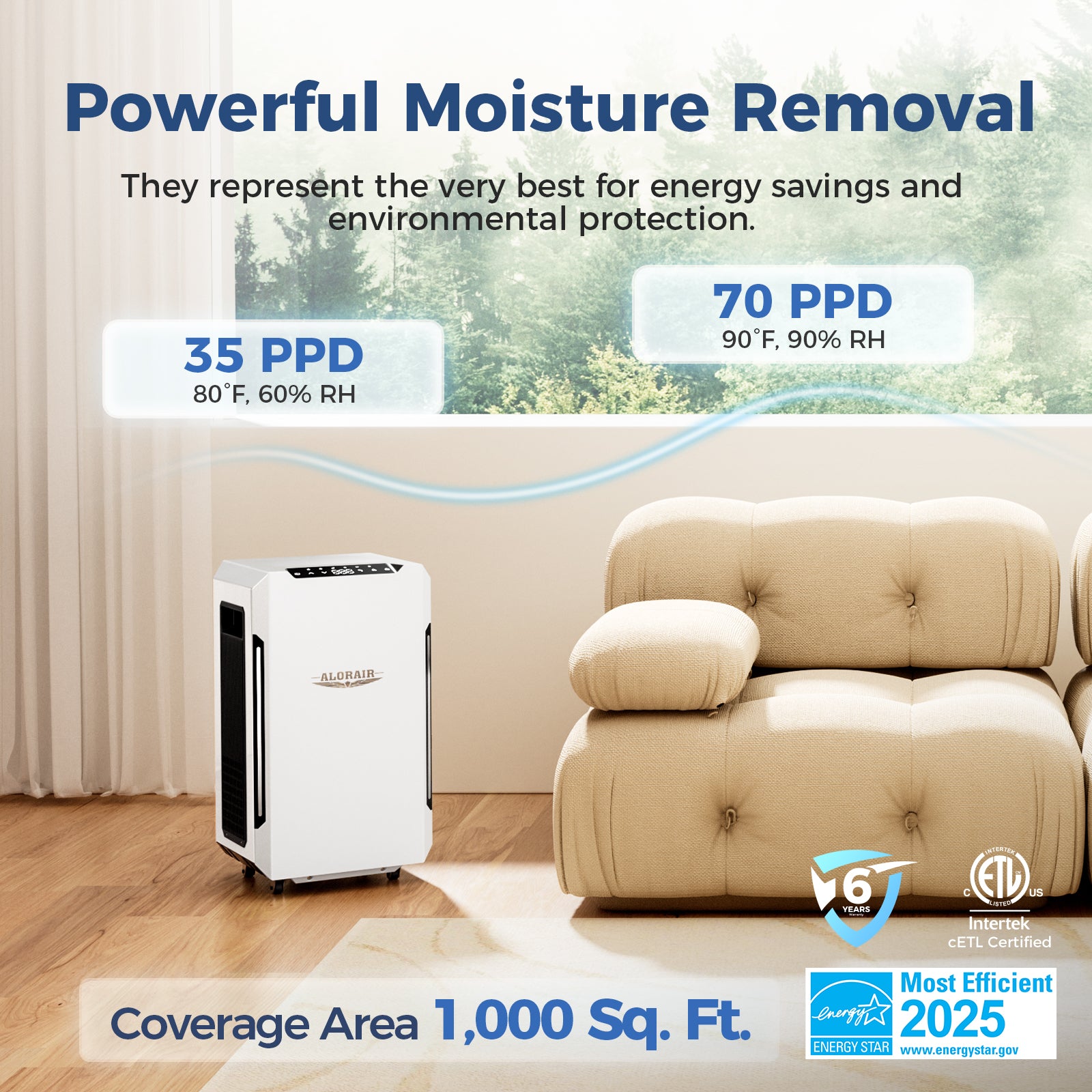 AlorAir® Sentinel Pro 35X | 306 CFM 70 PPD Commercial Dehumidifier for 1,000 Sq. Ft with Pump SLGR Tech for Home Moisture Remove