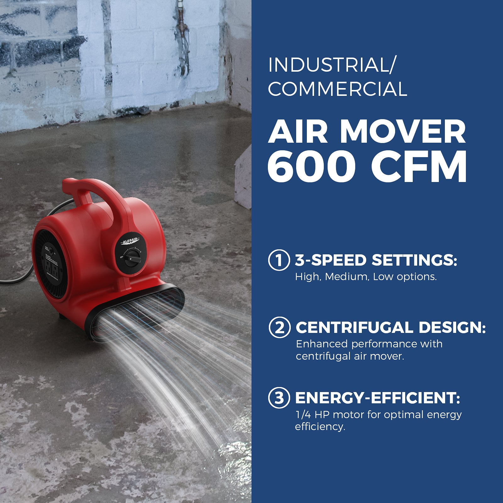 Dryser 6pk Air Mover Carpet Dryer 3 Speed 1/3 HP Industrial Floor Fan With 2 GFCI Outlets - Gray Stackable Carpet Drying Fan Blower
