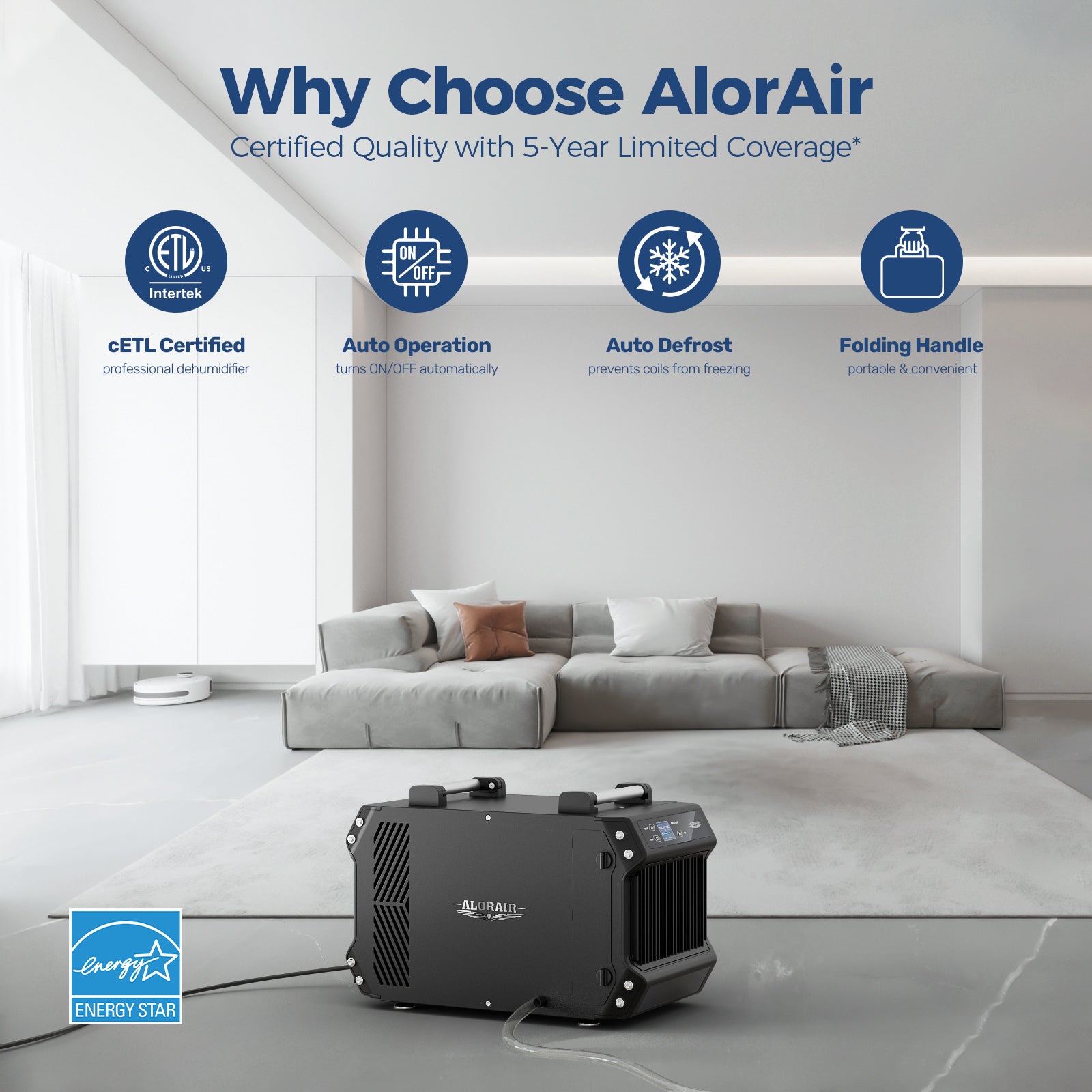 AlorAir 145 PPD Crawlspace Dehumidifier Size for 1,800 Sq.Ft | Galaxy 60