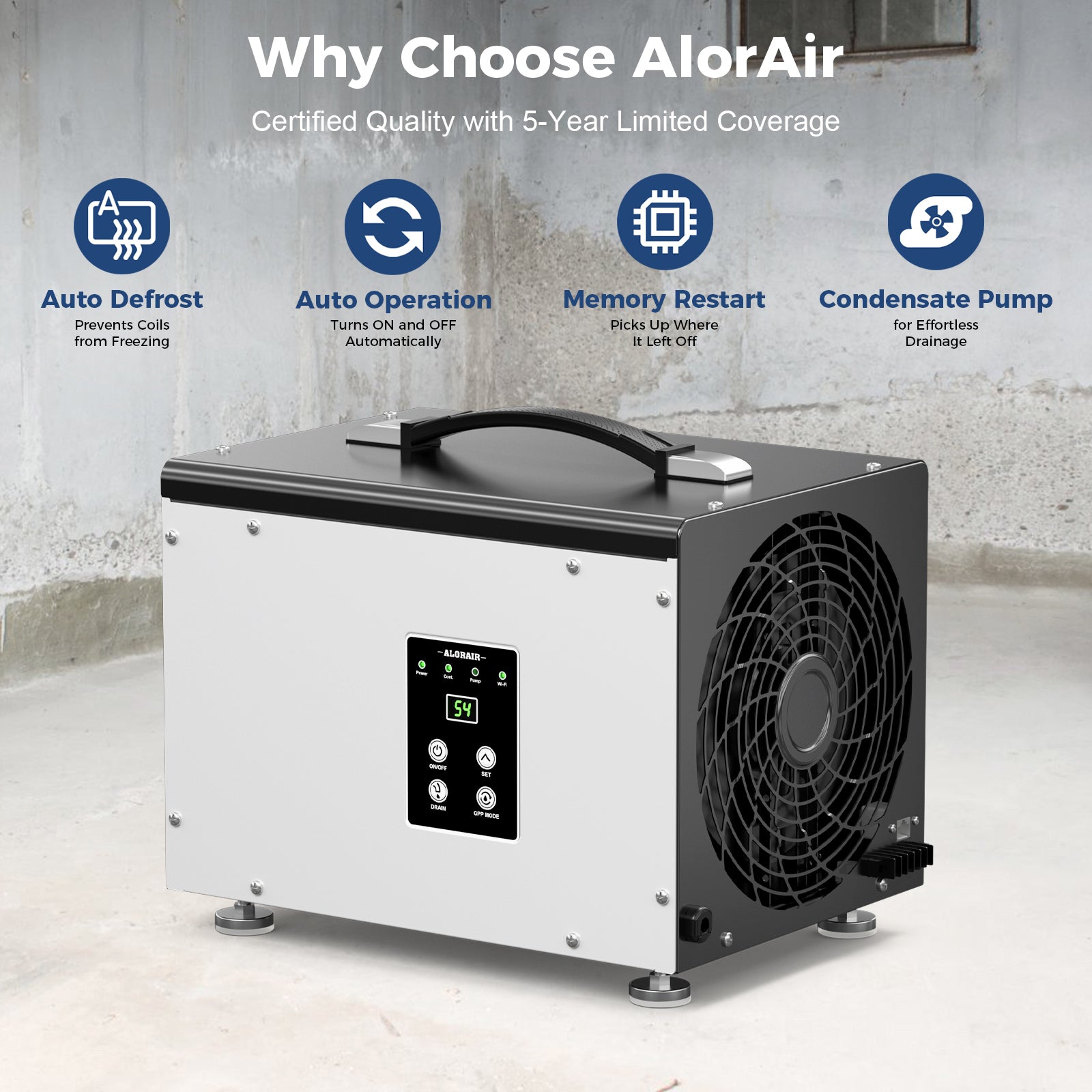 AlorAir WiFi 70 PPD Crawl Space Dehumidifier | Sentinel HD35P WIFI | Size for 1000 Sq Ft