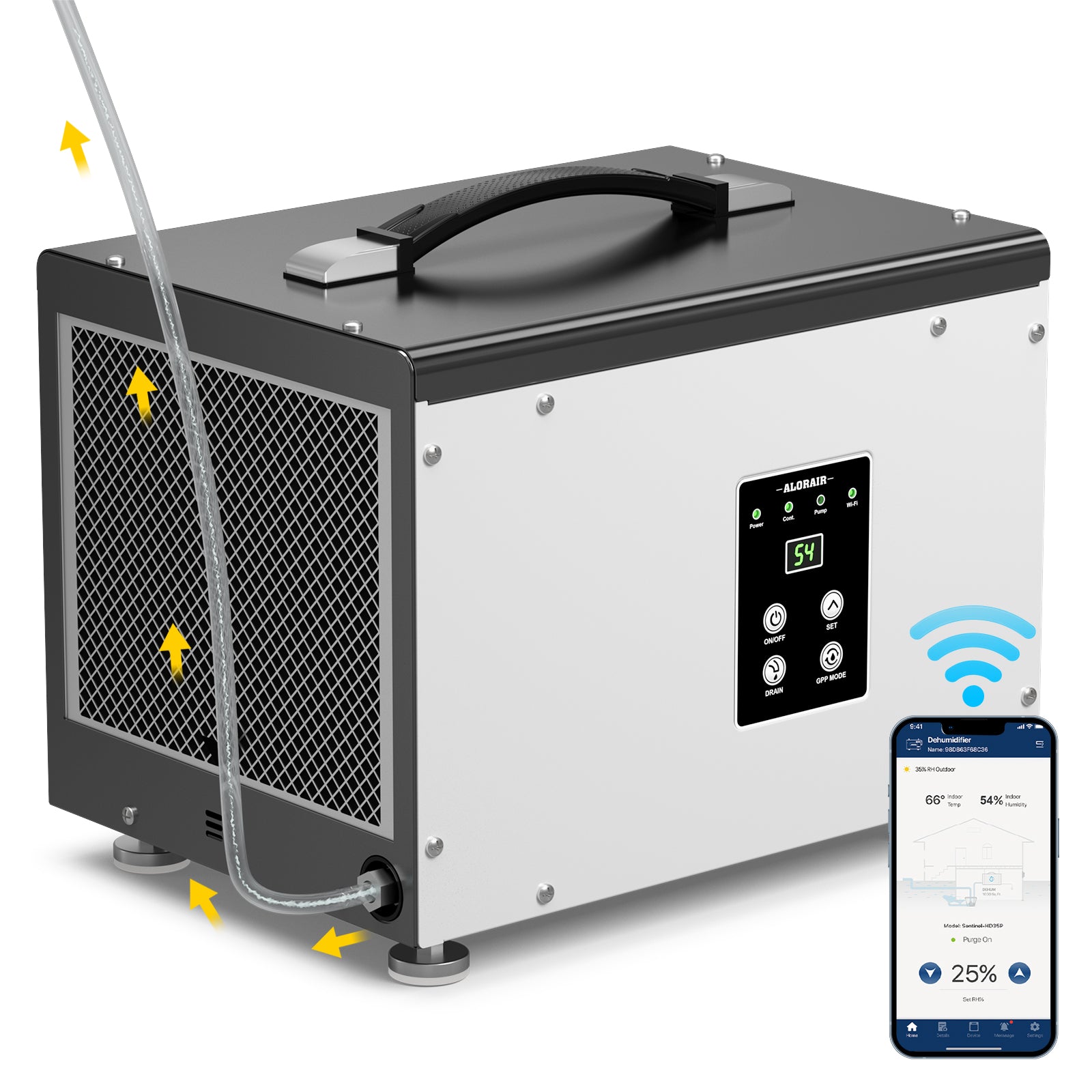 AlorAir WiFi 70 PPD Crawl Space Dehumidifier | Sentinel HD35P WIFI | Size for 1000 Sq Ft