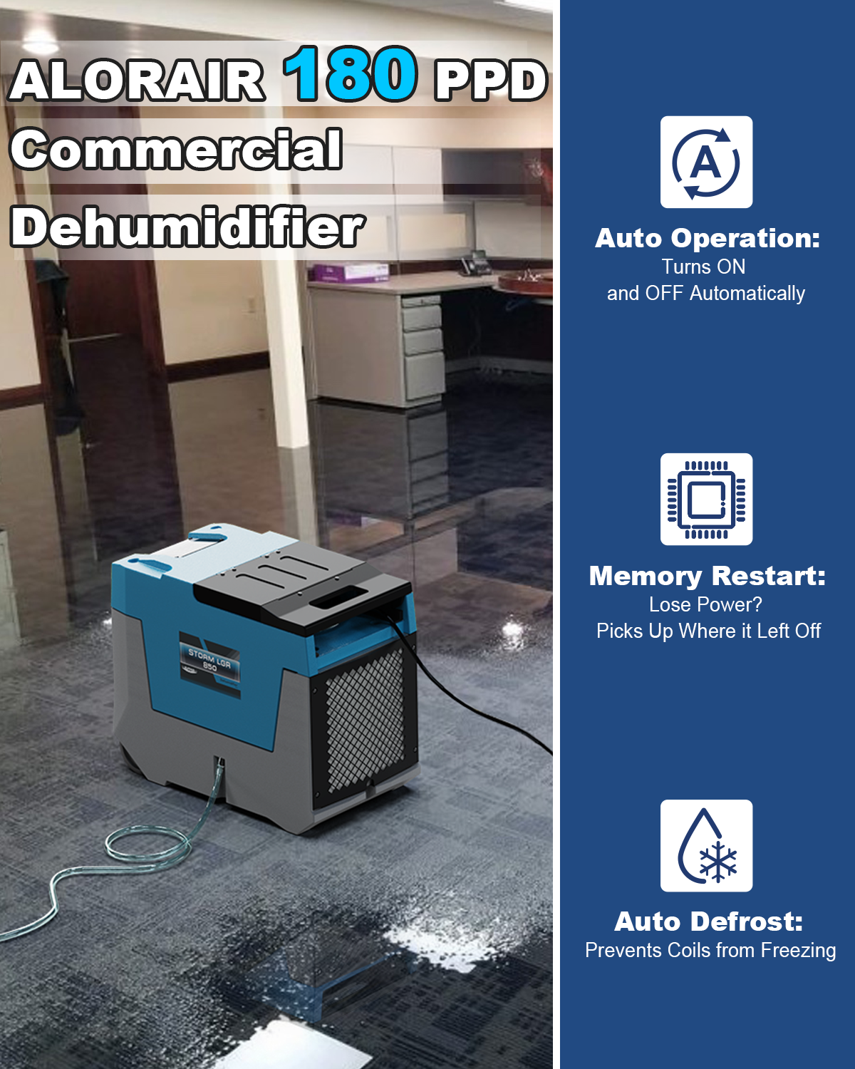 AlorAir® Storm LGR 850 | 180 PPD Commercial Dehumidifier with Pump (Blue/Green)