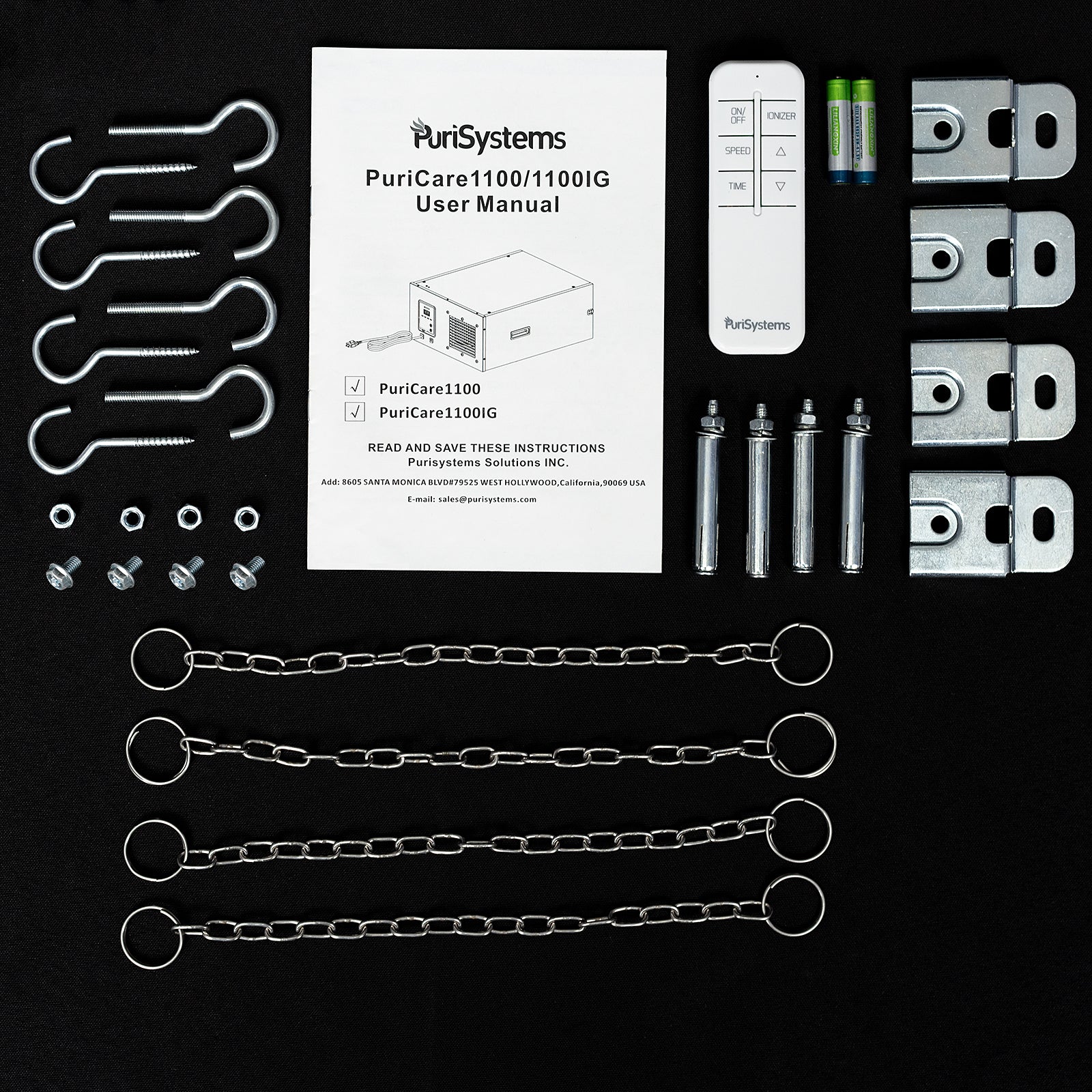 Purisystems 1100 CFM Air Filtration System 3-Speed Remote, up to 1100 sq. ft Built-in Ionizer Hanging Air Filter | Puricare 1100IG