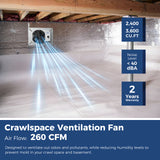 ALORAIR 260CFM Crawl Space Ventilator Fan, 6.7 Inch Basement Vent Fan with Humidistat & Thermostat, IP-55 Rated with Isolation Mesh for Crawlspace, Garage, Attic, Exhaust