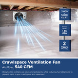 ALORAIR 540 CFM IP-55 Grade Crawlspace Ventilation Fans, 8.7 in Basement Vent Fans with Isolation Mesh