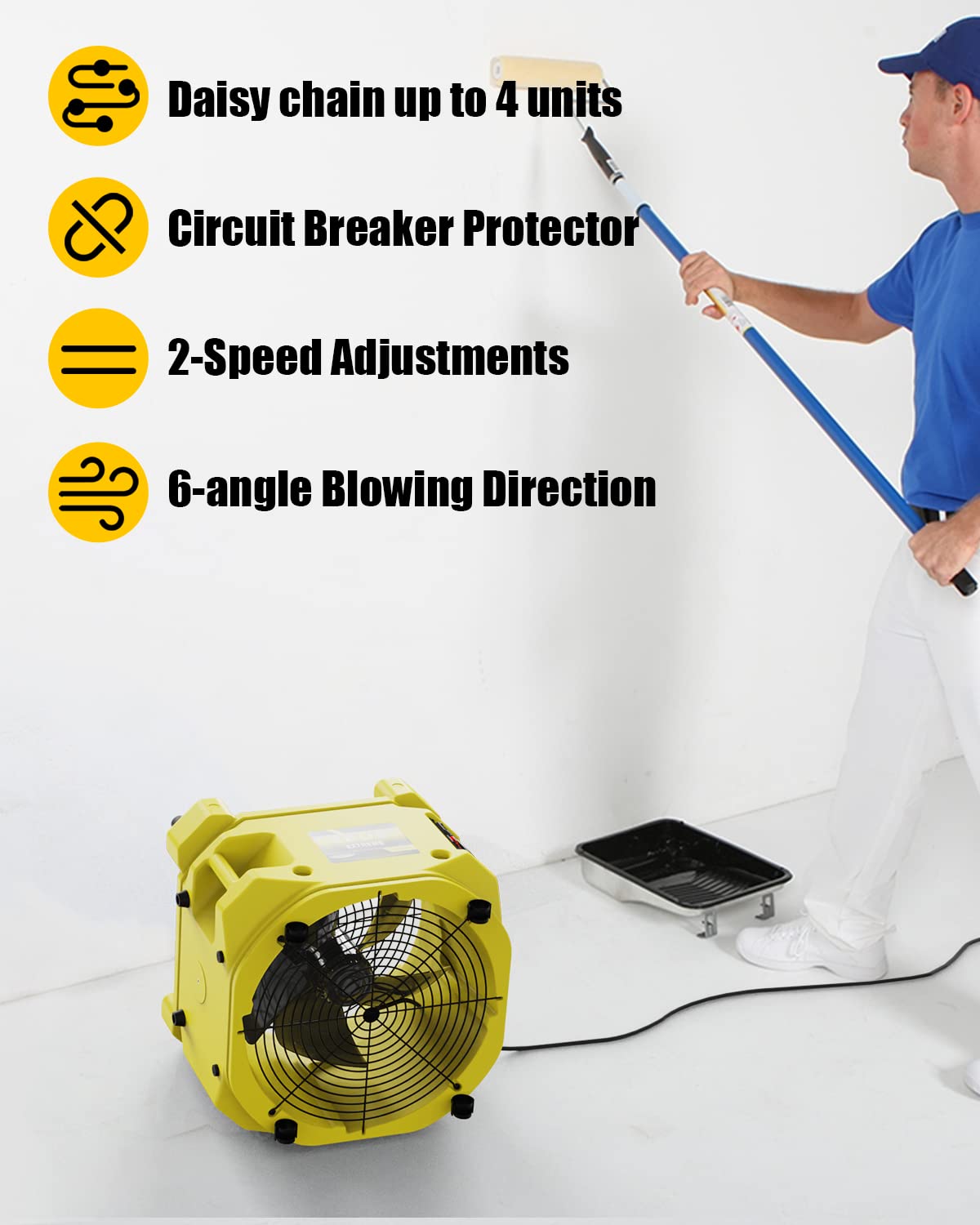 AlorAir Zeus Extreme Axial Fan High-velocity Air Mover 3000CFM with Hour Meter, Variable Speed, Circuit Breaker Protection